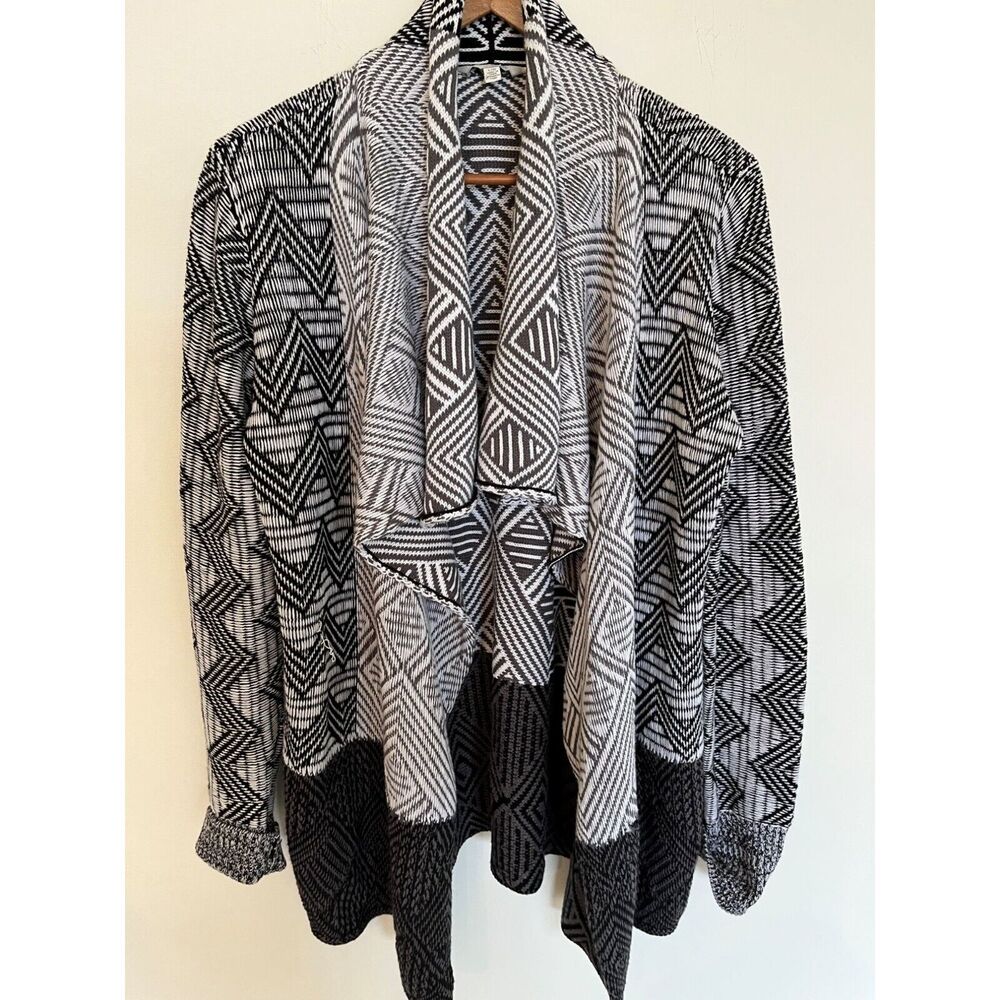 Lucky Brand Sweater L Cardigan Asymmetric Shawl Drape Collar Cotton Y2K